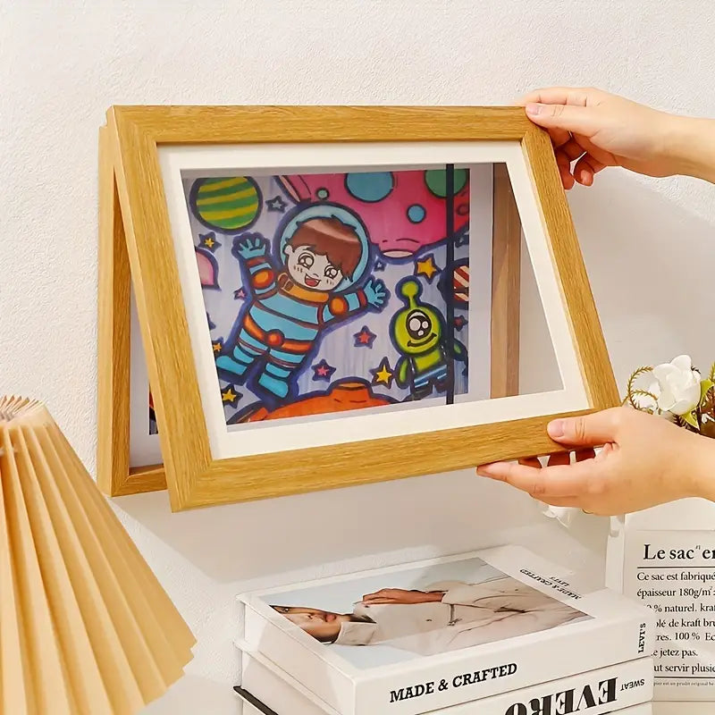 Cadres d'art en plastique pour enfants cadre magnétique ouvert à l'avant  pour affiche Photo dessin peintures images (couleur bois)