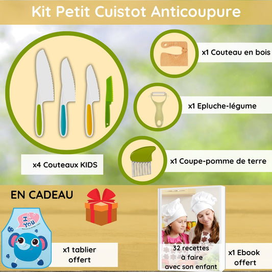 Kit couteaux anti-coupure 7 pièces + en cadeau 🎁 1 Tablier + 🎁 1 Ebook - Les Repas de Bébé